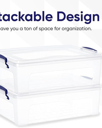 Superio Storage Bins with Lids- Clear Boxes for Organizing, Stackable Plastic Containers- BPA Free, Non-Toxic, Odor Free, Organizer for Home, Office, Dorm (6 Pack, 22.7 Qt)