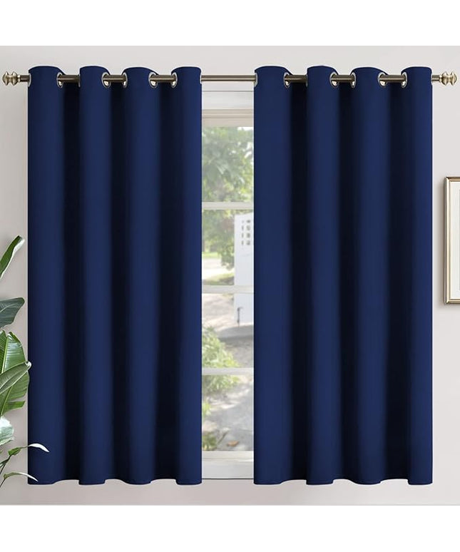 YoungsTex Blackout Curtains 45 Inches Length for Short Window - Thermal Insulated with Grommet Room Darkening Curtains for Bedroom Kitchen, 2 Panels, 52 x 45 Inch, Navy