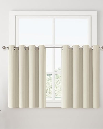 ChrisDowa 100% Blackout Birch Solid Curtains 45 Inches Long 2 Panels for Bedroom Living Room,Farmhouse Room Darkening Thermal Insulated Soundproof Grommet Top Window Treatment Drapes,52x45