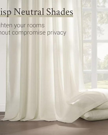 Topfinel 96 Inches Long Pinch Pleated Semi Sheer Curtains,Natural Linen Blended Light Filtering Window Curtains 96 Length for Living Room Bedroom Pinch Pleat Drapes with Hooks 2 Panels 72" Wx96 L