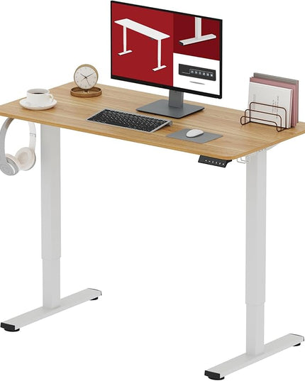 SANODESK Electric Standing Desk 40x24 Inch Height Adjustable Stand Up Desk Home Office Computer Workstation Sit Stand Home Office Desk with Splice Board (White Frame + Maple Top)