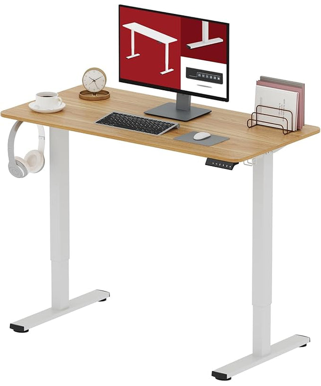 SANODESK Electric Standing Desk 40x24 Inch Height Adjustable Stand Up Desk Home Office Computer Workstation Sit Stand Home Office Desk with Splice Board (White Frame + Maple Top)