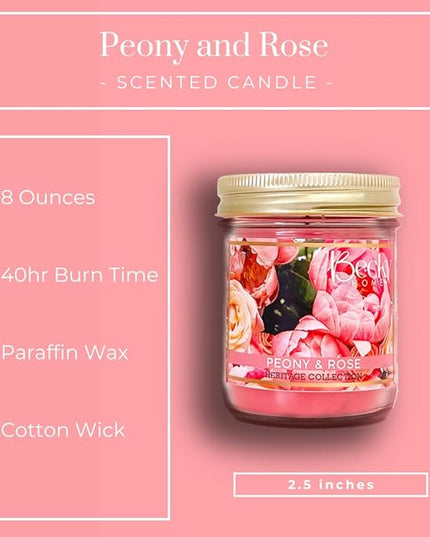 8oz Peony and Rose Scented Candles for Home, 45 Hrs Soy Wax Candle, Aromatherapy Scented Candle for Relaxation, Candle Gifts for Women