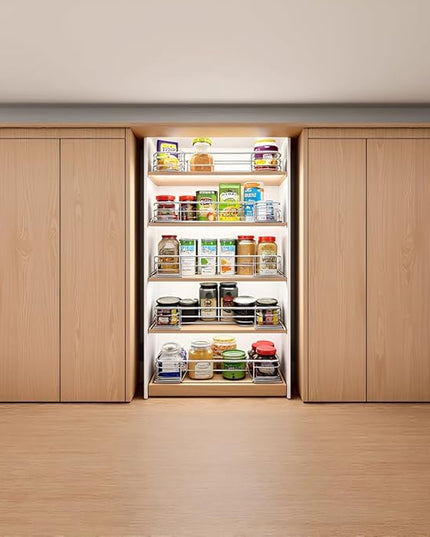 Pull Out Cabinet Organizer (22" W x 21" D), Slide Out Shelves for Kitchen Cabinets, Pull Out Drawers Heavy-Duty Metal Rolling Shelf, Chrome Finish
