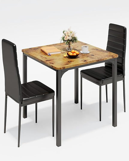 Gizoon Kitchen Table for 2, Table and Chairs Set of 2, 3 Piece Dinner Table Set with 2 Upholstered PU Leather Chairs for Dining Room, Living Room, Apartment, Small Space, Retro
