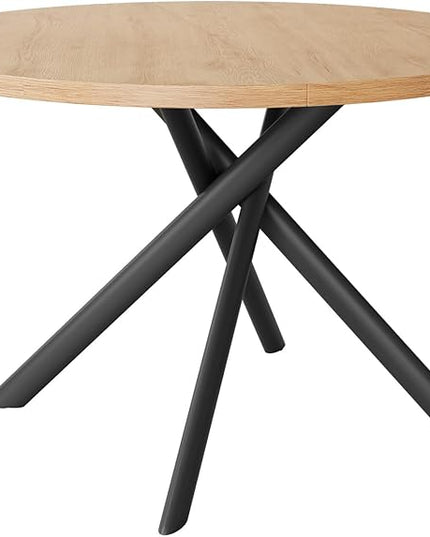 45.3 Inch Modern Round Dining Table for 4, Space-Saving Dinette with Carbon Steel Legs for Home Kitchen Apartment(Oak Table)