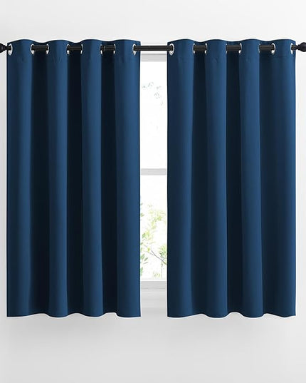 NICETOWN Blackout Moroccan Blue Curtains for Bedroom - Thermal Insulated Grommet Solid Window Treatments Energy Saving Sound Reducing Drapes for Bathroom, 2 Panels, W46 x L54