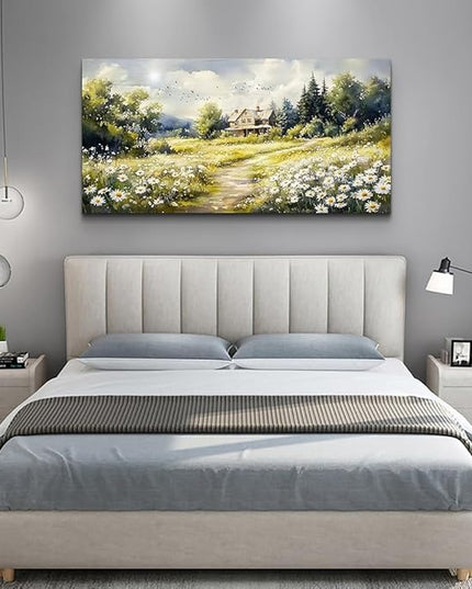 ERQINHUA Large Wall Art For Living Room Canvas Wall Decor For Bedroom Office Field Scenery Flower Watercolour Painting Farmhouse Decorations Wall Pictures Artwork Ready To Hang Home Decor 24"X48"