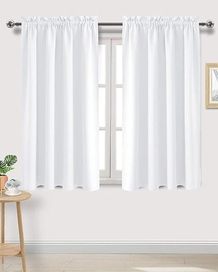 DWCN White Curtains for Living Room Thermal Insulated, 50% Light Blocking Curtains for Bedroom, Dining Room Window, W 52x L 45 Inch, Set of 2 Rod Pocket Curtain Panels