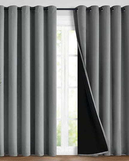 Yakamok 100% Blackout Lined Panels, Thermal Insulated Blackout Curtains for Bedroom, Heat Blocking Drapes for Living Room(62Wx84L, Grey, 2 Panels)