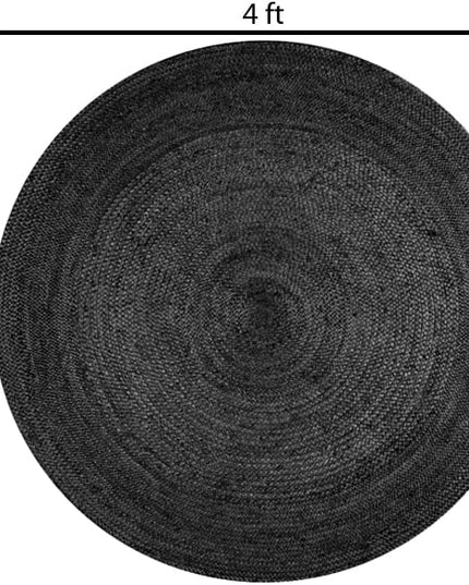 FRELISH DECOR Handwoven Jute Area Rug - Black Round Rustic Vintage Braided Reversible Rug - Eco Friendly Rug for Bedroom - Kitchen - Living Room - Farmhouse (4' Round - Black)