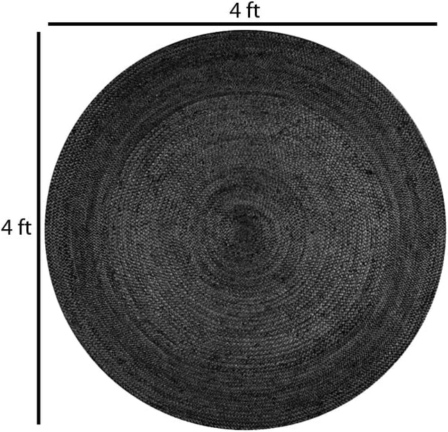 FRELISH DECOR Handwoven Jute Area Rug - Black Round Rustic Vintage Braided Reversible Rug - Eco Friendly Rug for Bedroom - Kitchen - Living Room - Farmhouse (4' Round - Black)