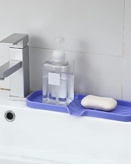 Silicone Bathroom Soap Dishes with Drain Spout-Bathroom and Kitchen Sink Organizer,Sponge Holder,Dish Soap Tray,Perfect for Dispenser,Scrubber,Bottle on Sink or Counter-Light Purple 12"×4"