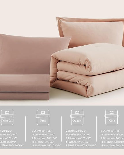 WRENSONGE Twin Comforter Set- 5 Pieces Clay Pink Twin Bed in a Bag, All Season Twin XL Bedding Sets with 1 Fitted Sheet, 1 Flat Sheet, 1 Pillow Sham and 1 Pillowcase