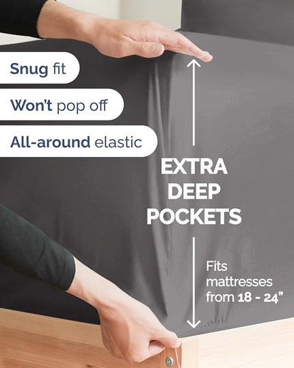 Extra Deep King Sheet Set - 6 Piece Breathable and Cooling Sheets - Hotel Luxury Bed Sheets Set - Easy & Secure Fit - Soft, Wrinkle Free and Comfy Sheets Set - Grey Sheet Set with Extra Deep Pockets