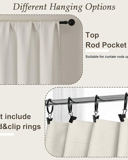 Gwine Short Light Filtering Curtains 36 Inches Long, Small Curtains Over Sink, Thermal Insulated Room Darkening Drapes for Bathroom Basement Patio Cabinet, 2 PCS, Each 40" Wx36 L, Natural