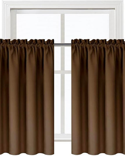 DWCN Blackout Curtains for Living Room Thermal Insulated, Energy Saving & Noise Reducing Bedroom Curtains, Brown, W 52x L 36 Inch, Set of 2 Rod Pocket Curtain Panels