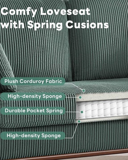 Tbfit 65" Corduroy Love Seat with Spring Cusions, Mid Century Modern Loveseat Sofa for Livingroom & Bedroom, Comfy Upholstered Small Couch