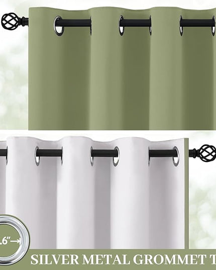 Yakamok 100% Blackout Curtain Panels 96 inches Cold and Light Blocking Drapes for Nursery, 2 Thick Layers Thermal Insulated Draperies (2 Pieces, 50 Wide Each Panel, Sage Front with White Backing)