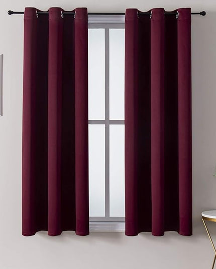 ChrisDowa Small Window Curtains 50 inches Long for Bedroom - Grommet Short Thermal Insulated Room Darkening Curtains for Kitchen (2 Panels, Burgundy, 29 x 50 Inch)