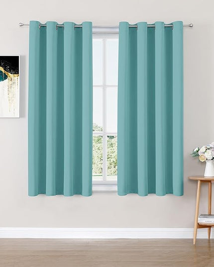 ChrisDowa Blackout Curtains 63 inches Long for Bedroom - 2 Panels Set Grommet Thermal Insulated Room Darkening Curtains for Living Room (Aqua, 52 x 63 Inch)