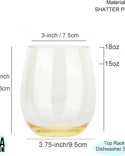 KOXIN-KARLU Classic 18-ounce Acrylic Stemless Wine Glasses, Unbreakable Mixed Drinkware Plastic Tumbler, set of 12 Multicolor