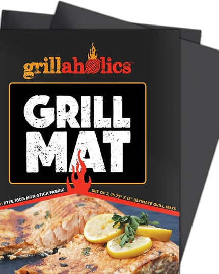 Grillaholics Heavy Duty Grill Mats - Set of 2 BBQ Mats Built to Last - Make Grilling Easier & Keep Grates Looking New - The Perfect Grilling Gift
