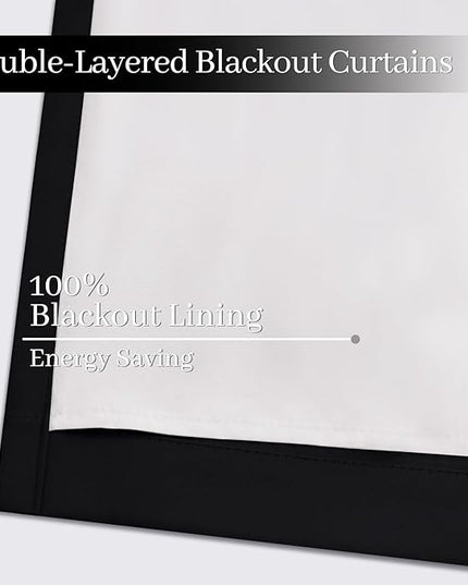 Yakamok 100% Blackout Curtains Black Room Darkening Thermal Insulated Window Curtain with 2 Thick Layers-Set of 2 Panels Grommet Top Drapes for Bedroom Living Room 52 Inches by 72 Inches Length