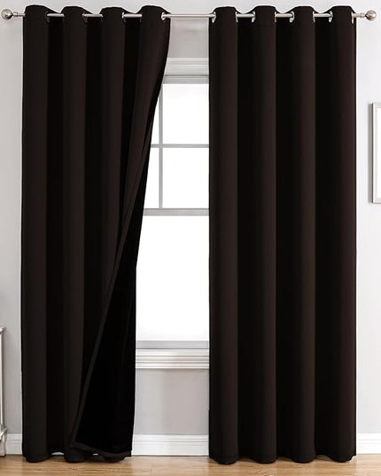 ChrisDowa 100% Blackout Curtains 120 inch Long for Bedroom with Black Liner, 2 Thick Layers Total Blackout Thermal Insulated Grommet Long Window Curtains 2 Panels Set (Brown, 52 x 120 Inch)