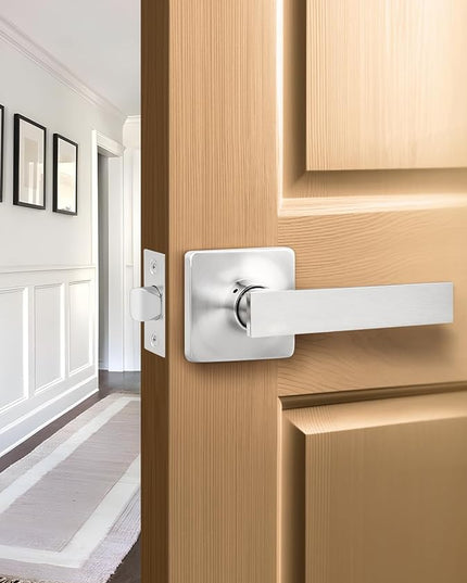 Mengico 1 Pack Interior Door Lock,Nickel Door Lever Interior,Door Handle Lock Passage Lock(for Hallway&Close)