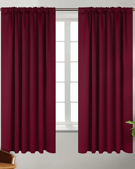 BGment Rod Pocket and Back Tab Blackout Curtains for Bedroom - Christmas Curtains Thermal Insulated Room Darkening Drapes for Living Room, 2 Window Curtain Panels (52 x 63 Inch, Burgundy Red)