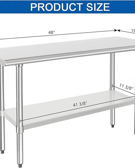 HARDURA Stainless Steel Work Table Commercial 18×48 Inches Kitchen Prep Table and Heavy Duty Commercial Workbench NSF 430 with Undershelf and Galvanized Legs