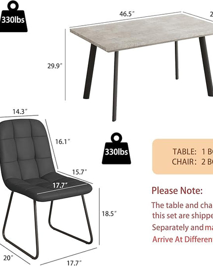 ZckyCine 46.5" Modern Grey Dining Table Set for Small Spaces, 5-Piece Set with Rectangular Table & 4 Padded Leather Chairs, Compact, Sturdy & Easy to Assemble (Table + 4 Grey Dining Chairs, 46.5")