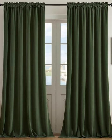Joydeco Dark Olive Velvet Curtains 120 inch Length 2 Panels, Luxury Blackout Rod Pocket Thermal Insulated Window Curtains, Super Soft Room Darkening Drapes for Living Room Bedroom,W52 x L120 inches
