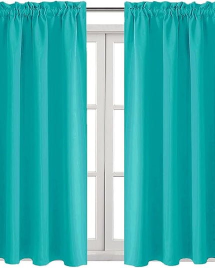 DWCN Blackout Curtains for Living Room Thermal Insulated, Energy Saving & Noise Reducing Bedroom Curtains, Peacock Blue, W 52x L 45 Inch, Set of 2 Rod Pocket Curtain Panels