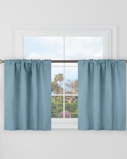 BGment Short Blackout Curtains 30 Inch Length for Small Windows - 34 x 30 inch Curtains Rod Pocket and Back Tab Thermal Insulated Room Darkening Curtains for Kitchen/Cafe Room, 2 Panels, Greyish Blue