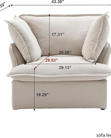 JACH Comfy Couch Chair with Thick Cushion, Single Accent Chair Deep Seat Sofas Couches, Hemp Velvet Sofa Furniture for Small Spaces, Living Room, Bedroom, Office, Apartment, Beige