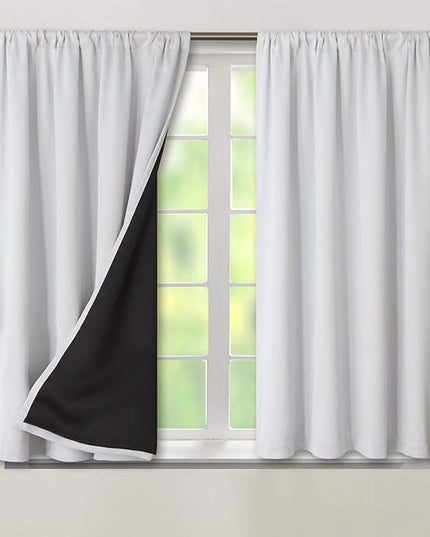 BGment Blackout Curtains for Bedroom 45 Inch Length, Rod Pocket 100% Blackout Curtains with Thermal Liner Darkening Curtains for Living Room, Each Drapes 2 Panels, 42 x 45 Inch, Greyish White