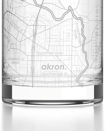 Well Told Engraved Akron Ohio Map Rocks Glass, Old Fashioned Glassware (11 oz, Clear) Etched Bourbon Tumbler, Gifts For Whiskey Lovers
