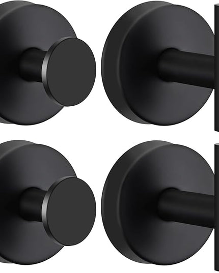 4 Pack Suction Cup Hooks for Shower - Stainless Steel Towel Hooks for Bathroom, Removable Shower Hooks for Bathroom Mirror Window Glass Wall Robe Looafh, Waterproof, Black