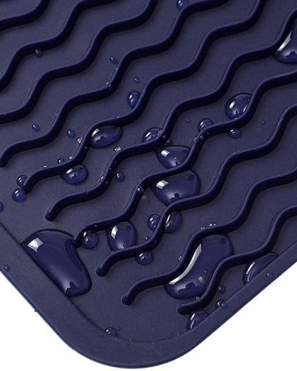 Silicone Dish Drying Mat for Multiple Usage,Easy clean,Eco-friendly,Heat-resistant Silicone Mat for Kitchen Counter,Sink,Bar,Bottle,or Cup Navy Blue M 17 inches x 6 inches
