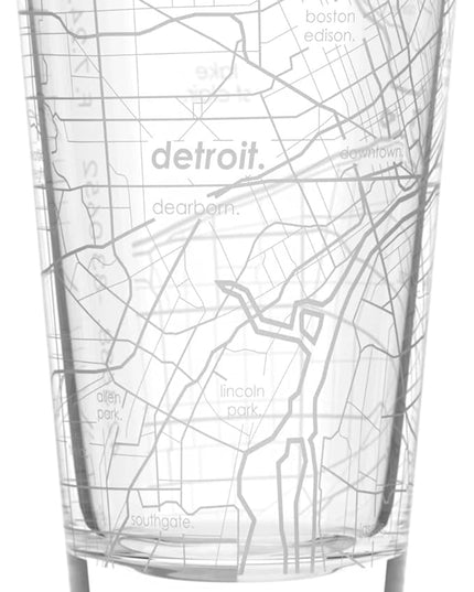 Well Told Engraved Detroit Michigan Map Pint Glass, Etched Beer Gift (16 oz, Clear) City Map Pint, Custom City Glassware, Gifts For Beer Lovers