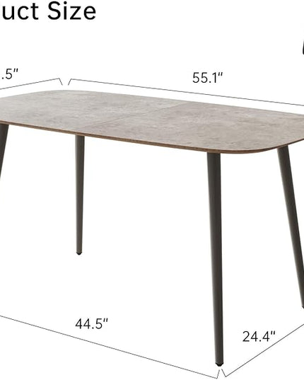 55.1'' Kitchen Table for 4 Persons, Wooden Dining Table With Metal Legs, Rustic Farmhouse Style Rectangular Table for Kitchen, Dining Room and Living Room (Gray)