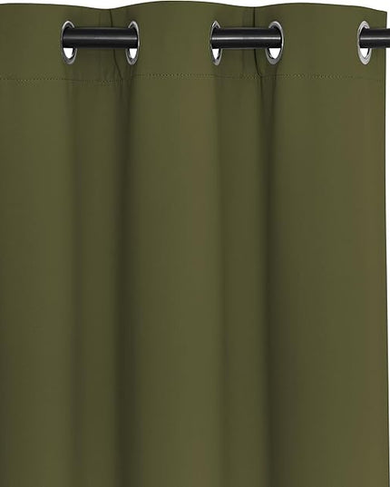 NICETOWN Patio Blackout Curtain Panels - Extra Wide Sliding Door Thermal Insulated Drape, Privacy Room Divider Curtain for Bedroom Office (Olive Green, 66 x 118 Inch Long)