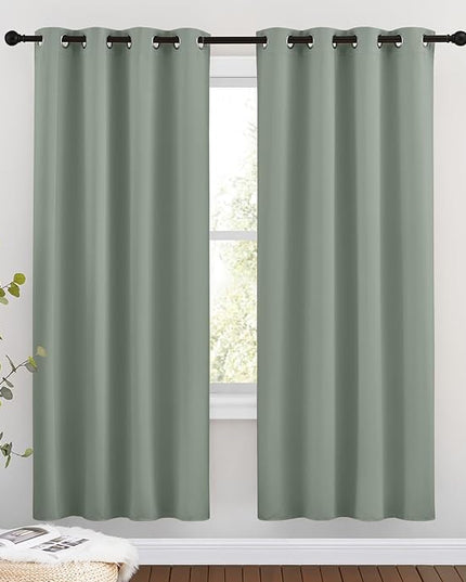NICETOWN Sage Green Blackout Curtains & Drapes for Bedroom - Room Darkening Energy Saving Thermal Insulated Grommet Voice Reducing Window Treatments for Living Room (1 Pair, W46 x L72)