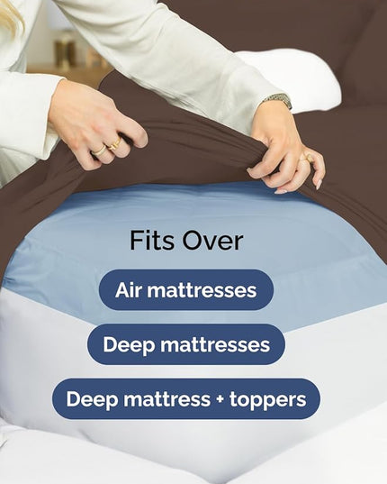 Extra Deep King Sheet Set - 6 Piece Breathable and Cooling Sheets - Hotel Luxury Bed Sheets Set - Easy & Secure Fit - Soft, Wrinkle Free and Comfy Sheets Set - Brown Sheet Set with Extra Deep Pockets
