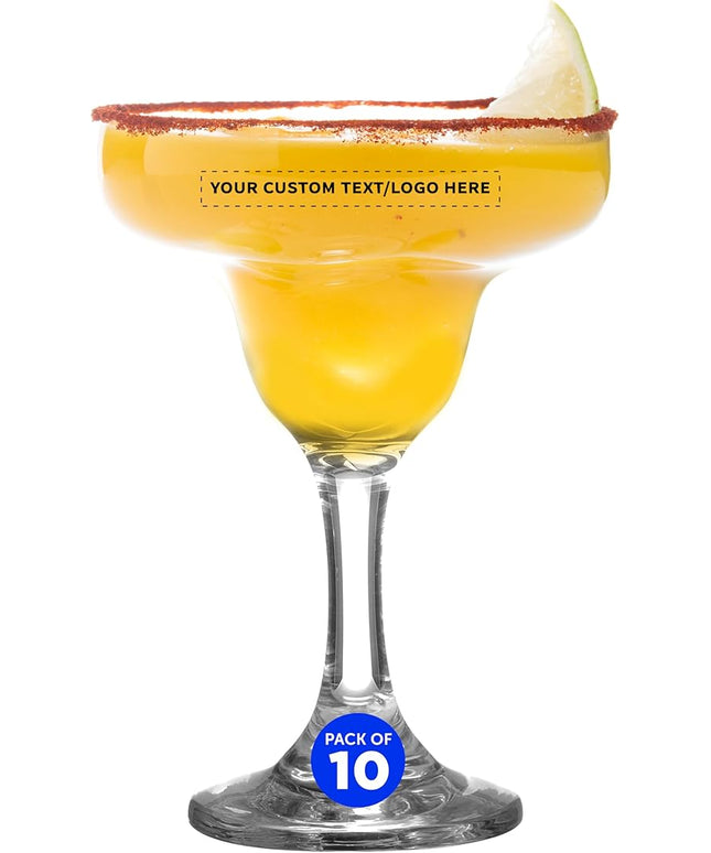 DISCOUNT PROMOS 10 Margarita Glasses Set, 9 oz. - Personalized Text, Logo - Classic, Smooth, Barware, Glassware - Clear