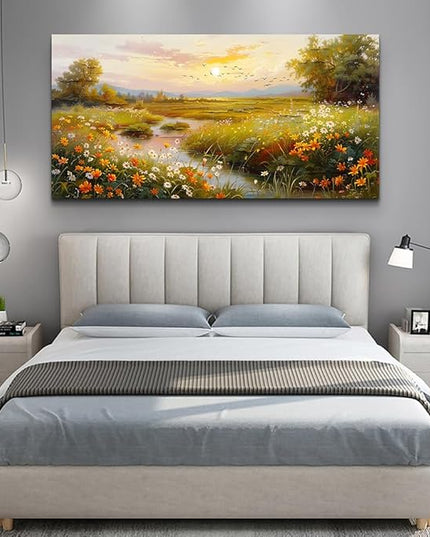 ERQINHUA Large Canvas Wall Decor For Living Room Wall Art For Bedroom Flower landscape Watercolour Painting Office Farmhouse Mural Countryside Sunrise Scenery Wall Picture Artwork Home Decor30 X60