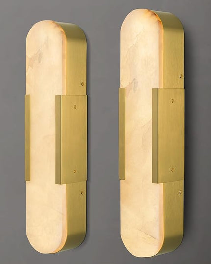 Alabaster Wall Sconce, 20" Natural Marble Wall Sconce, Brass Alabaster Sconces Set of Two, Indoor Modern Bathroom Sconces Wall Lighting for Living Room, Bedroom, Hallway, Stairs