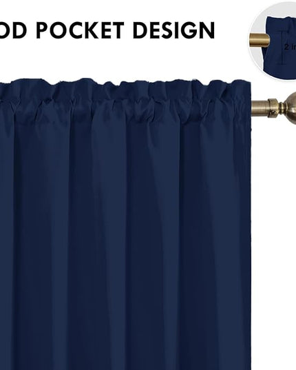 DWCN Short Curtains for Bathroom Windows 36 inches Length 2 Panels Set, Half Window Blackout Curtains for Kitchen, Rod Pocket Energy Saving Drapes (W60 x L36 Inch, Navy Blue)